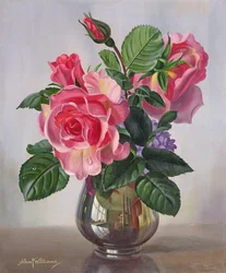 Lady Sylvia rozen in een zilveren vaas